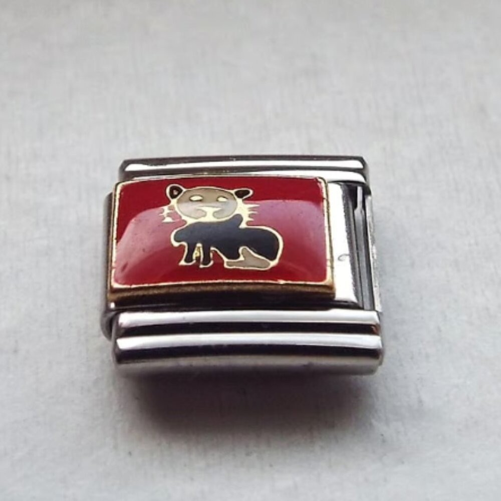Cat on red enamel 9mm stainless steel italian charm bracelet link new